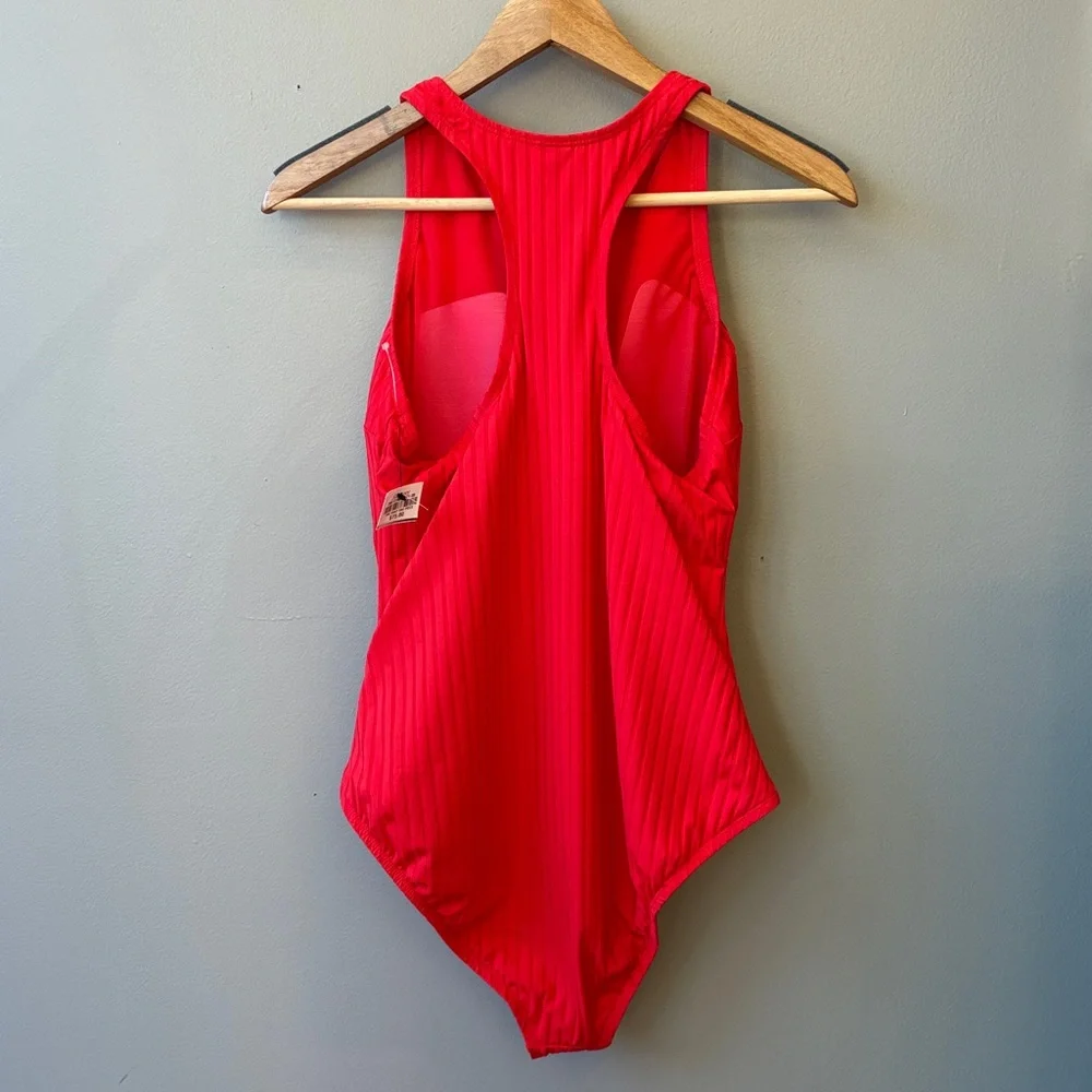 S3 Swim One Piece Red Ribbed Swimsuit, Large - Picture 6 of 6